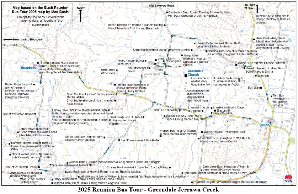 Map of 2025 Bush Family Reunion Bus Tour route